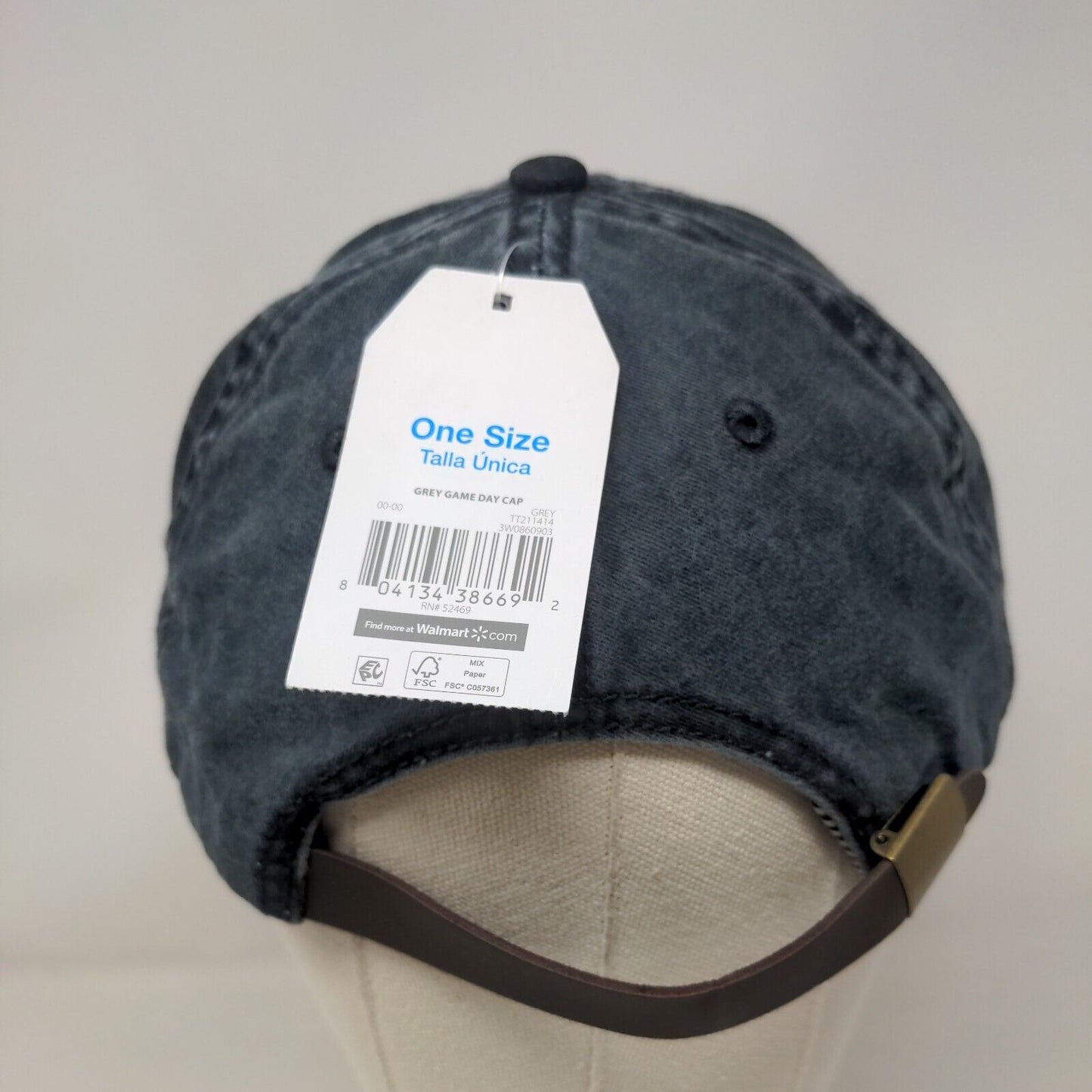 Game Day Slideback Hat Grey OSFM Adjustable Leather Strap 6 Panel W/Tags