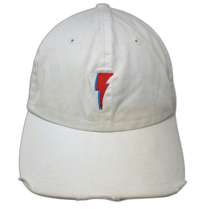 Bowie Baseball Cap White One Size Distressed Brim Embroidered Lightning Bolt Hat