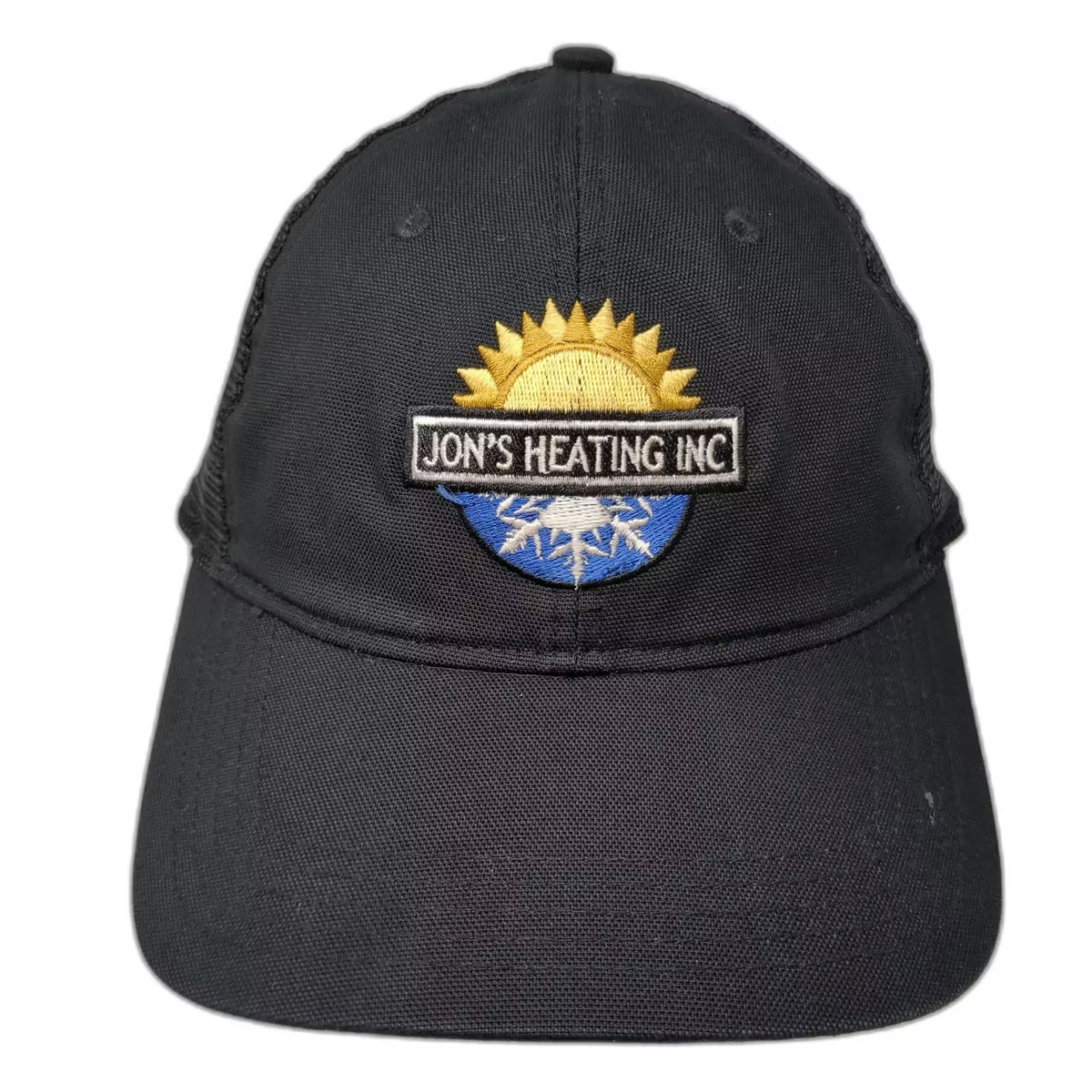 Carhartt Jon's Heating Inc Embroidered Black Trucker Hat One Size Snapback Mesh