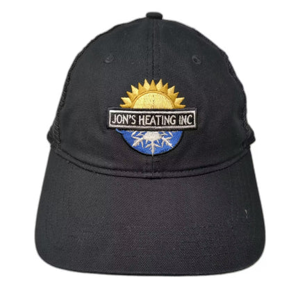 Carhartt Jon's Heating Inc Embroidered Black Trucker Hat One Size Snapback Mesh