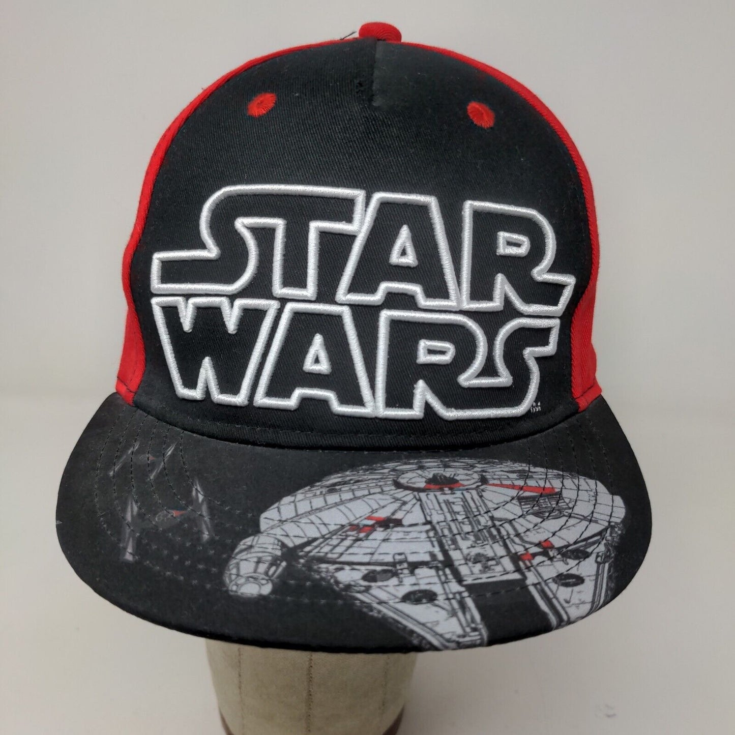 Star Wars Men's Snapback Hat Black Red Graphic Millenium Falcon Tie Fighters