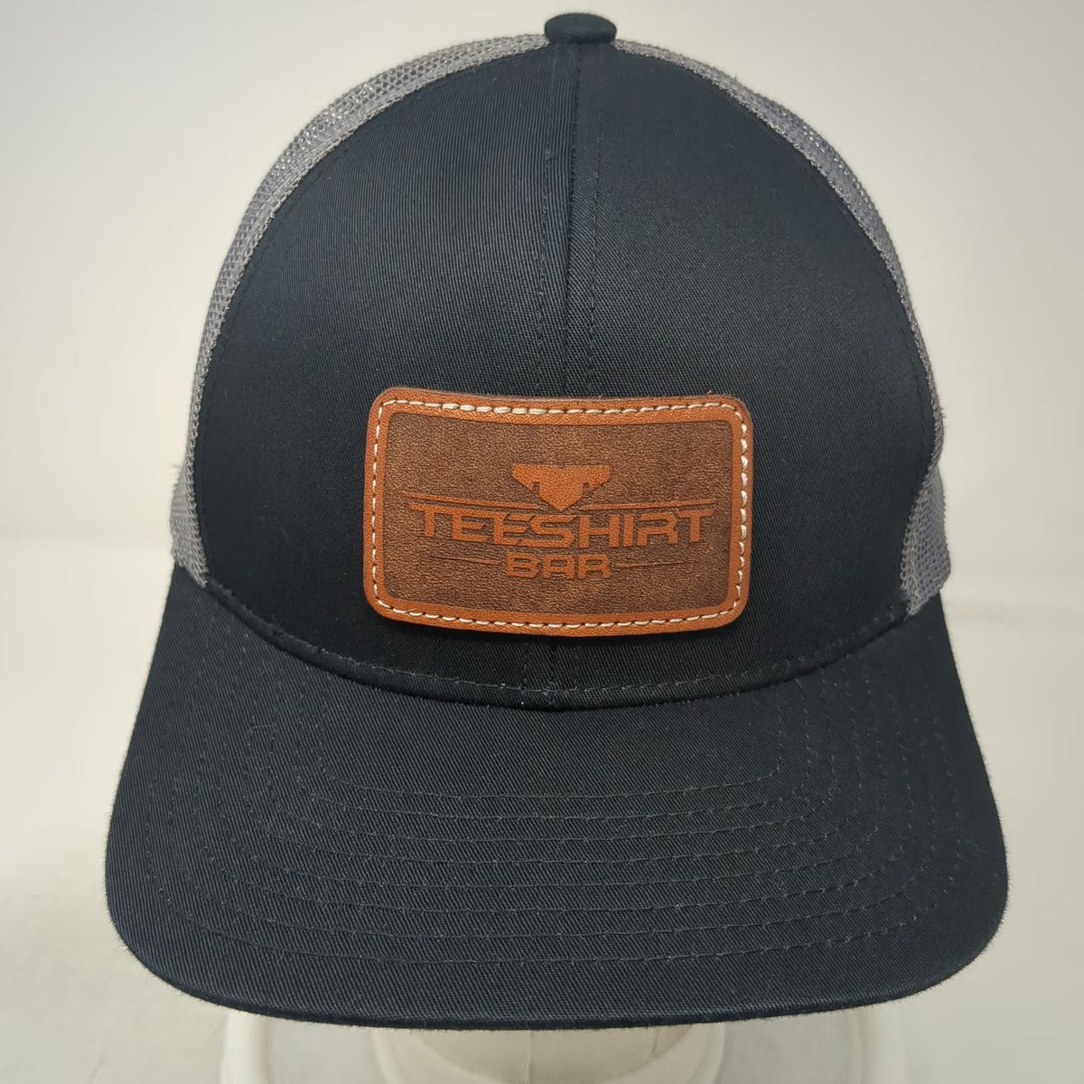 Pacific Headwear Trucker Hat Black One Size Snapback Mesh Leather Patch Logo