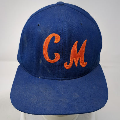 New Era Snapback Hat Blue L CM Logo Pro Model Made USA Flat Brim Vintage