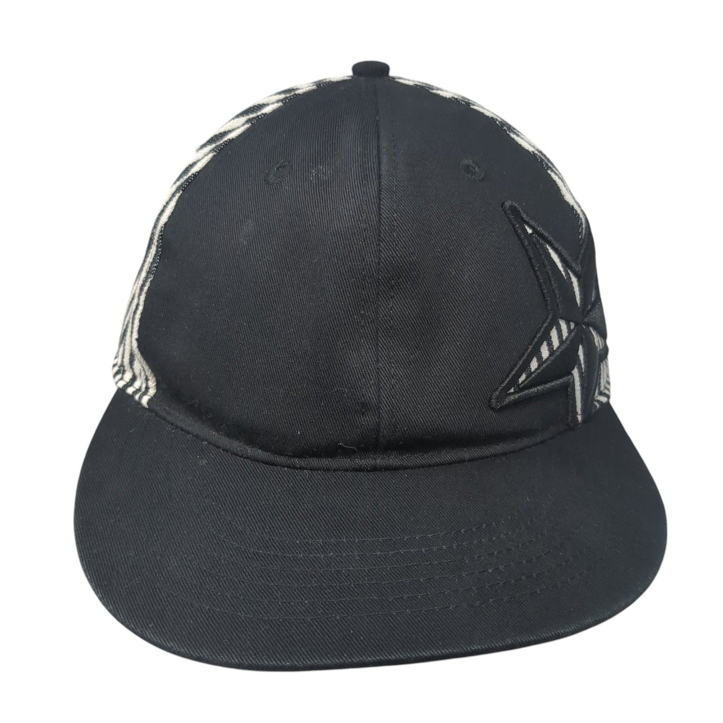 Star Snapback Hat Black One Size Adjustable Embroidered Striped Cotton