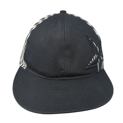 Star Snapback Hat Black One Size Adjustable Embroidered Striped Cotton