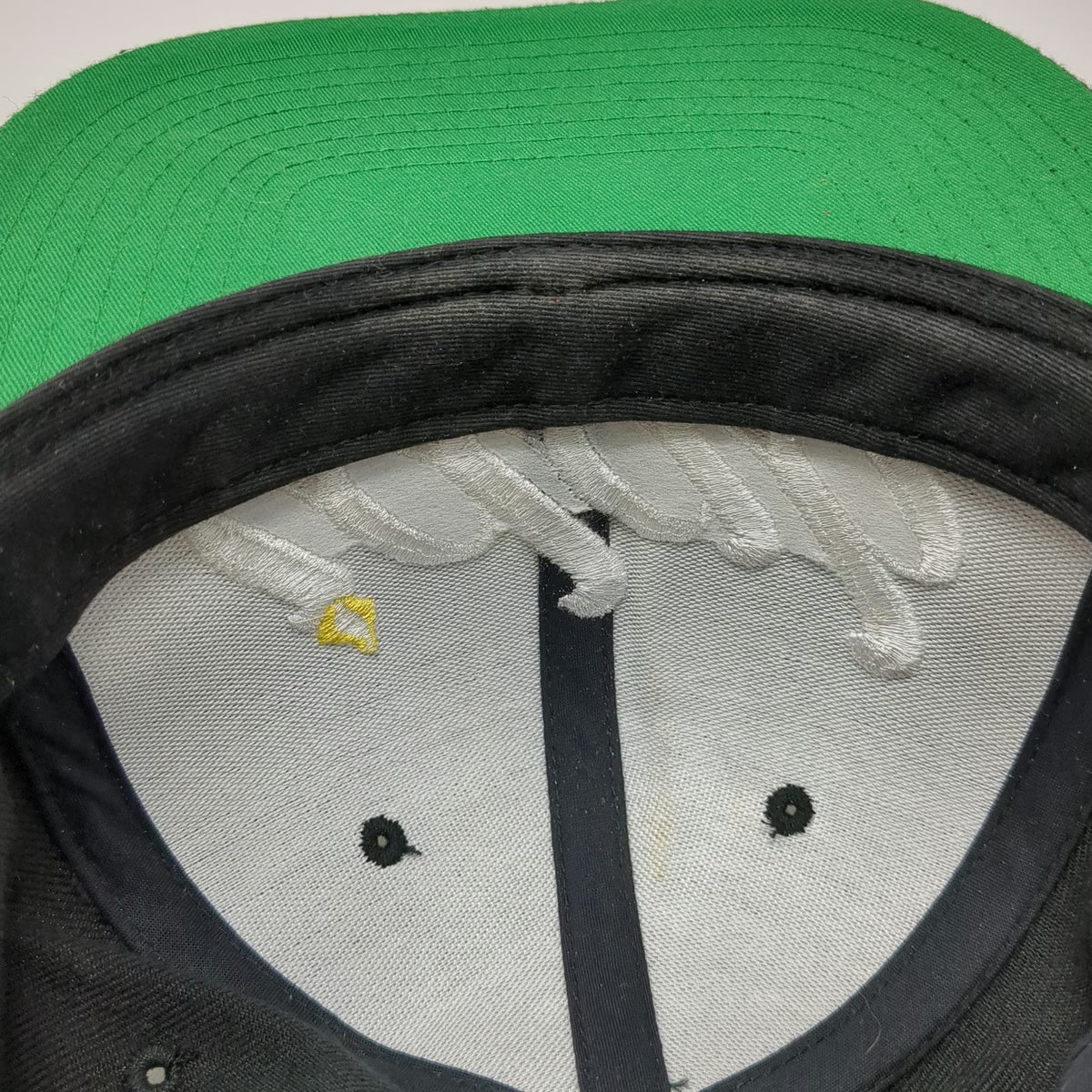 Yupoong Snapback Hat Black One Size idab Script Logo Flat Brim Green Underbrim