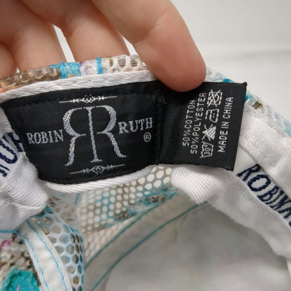 Robin Ruth Trucker Hat Blue One Size Hawaii Aloha State Floral Quilted Mesh