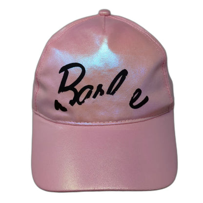 Barbie Girls Pink OS Hat Iridescent Script Logo Mattel Strapback Distressed