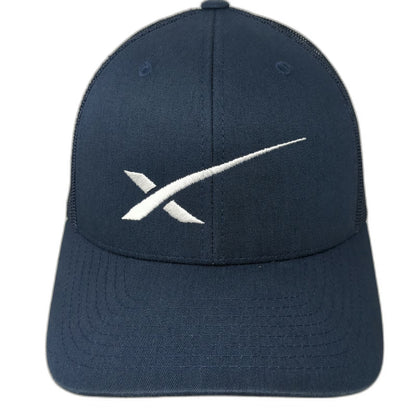 Yupoong Trucker Hat Blue White OS SpaceX Logo Embroidered Snapback Mesh Cap