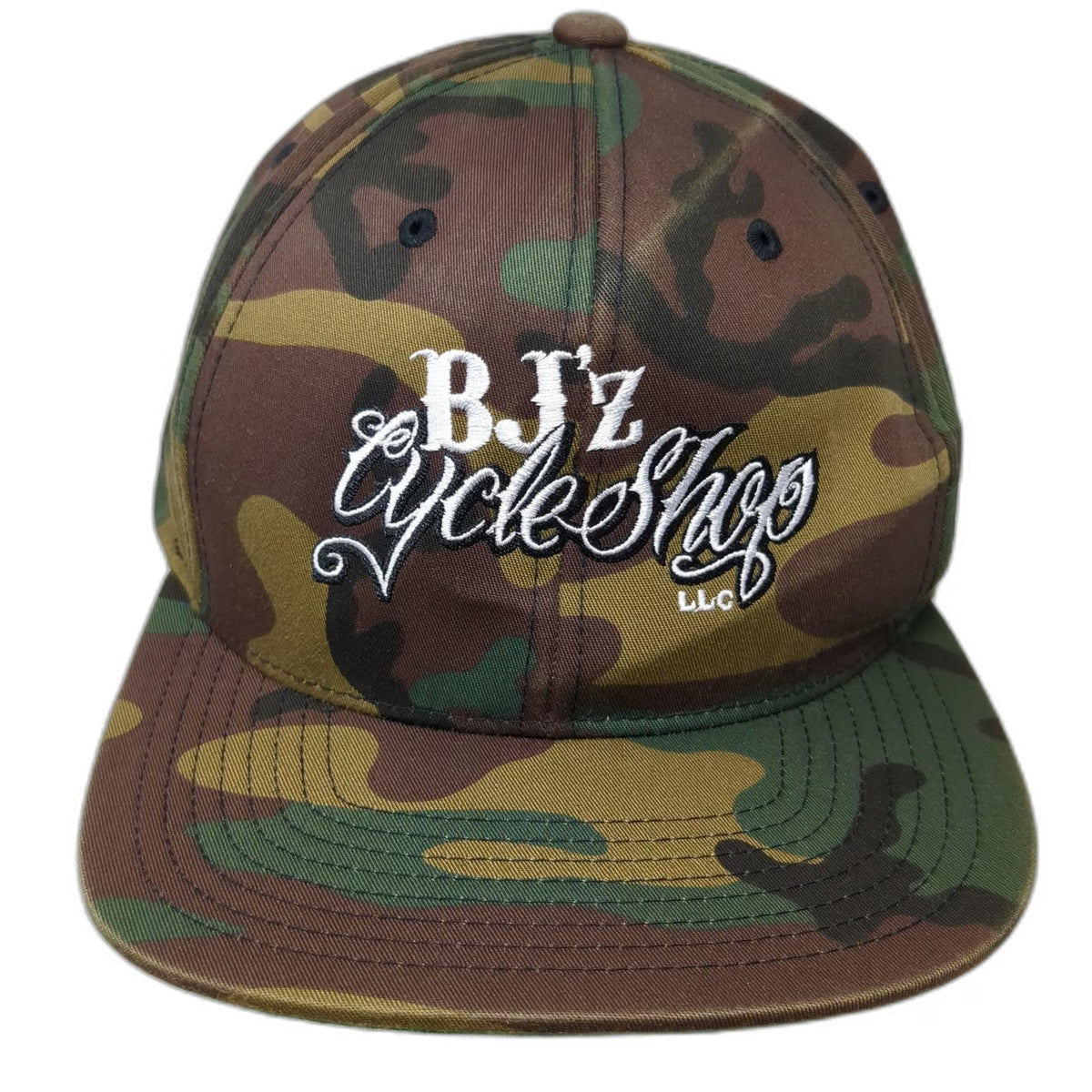 Yupoong Snapback Green Camo One Size BJ'z Cycle Shop Hat Flat Brim Embroidered