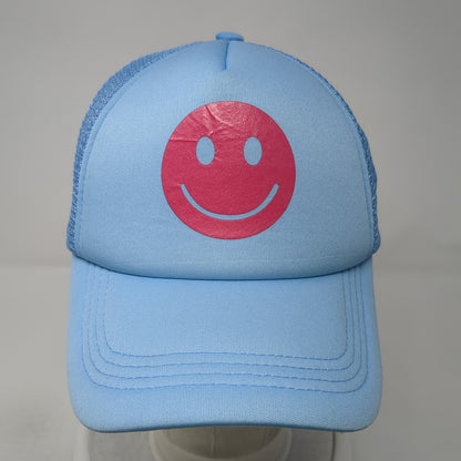 Smiley Face Snapback Mesh Back Trucker Hat Blue One Size Adjustable