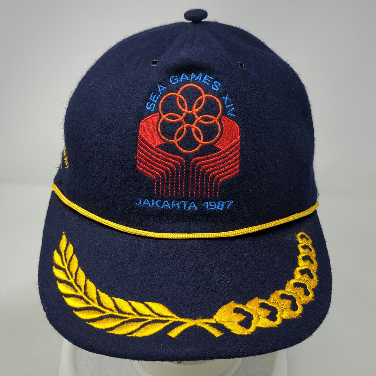 Jakarta 1987 SEA Games XIV Blue 5 Panel One Size Hat Laurel Wreath Rope Cord