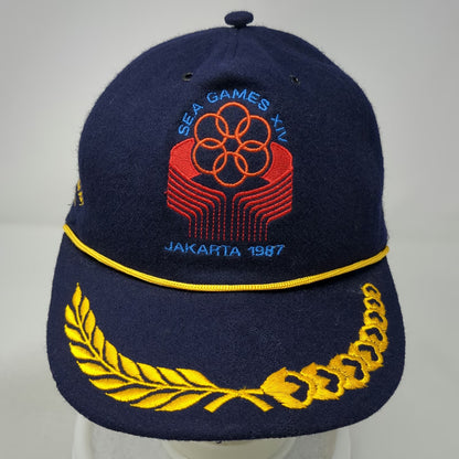 Jakarta 1987 SEA Games XIV Blue 5 Panel One Size Hat Laurel Wreath Rope Cord