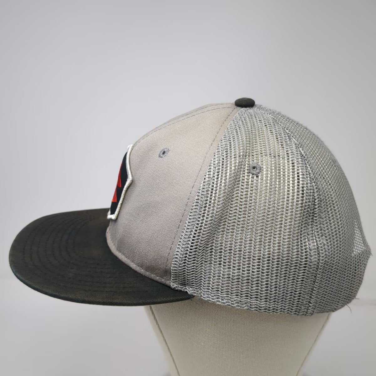 FX Suzuki Patch Gray Trucker Hat One Size Mesh Back Snapback Black Brim Motor