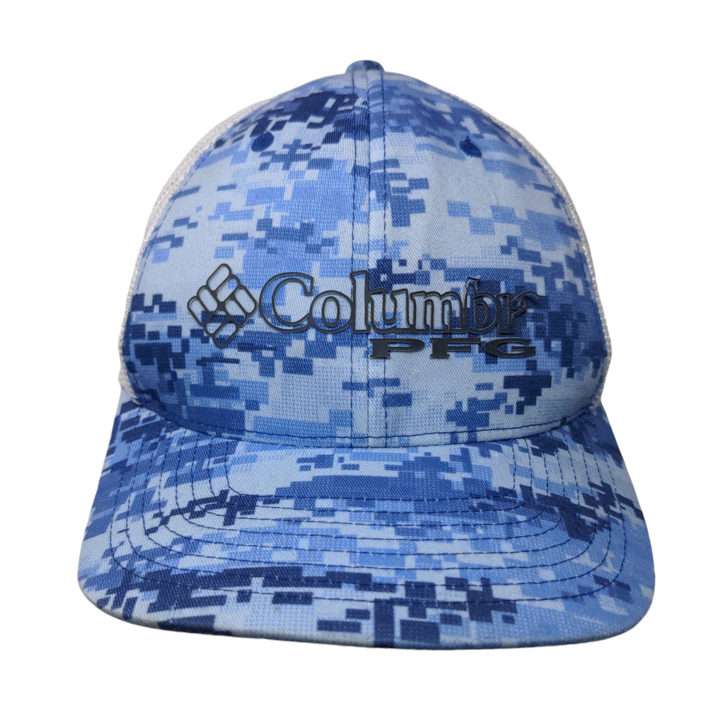 Columbia PFG Digital Camo Fitted Mesh Back Hat Blue Size S/M Distressed