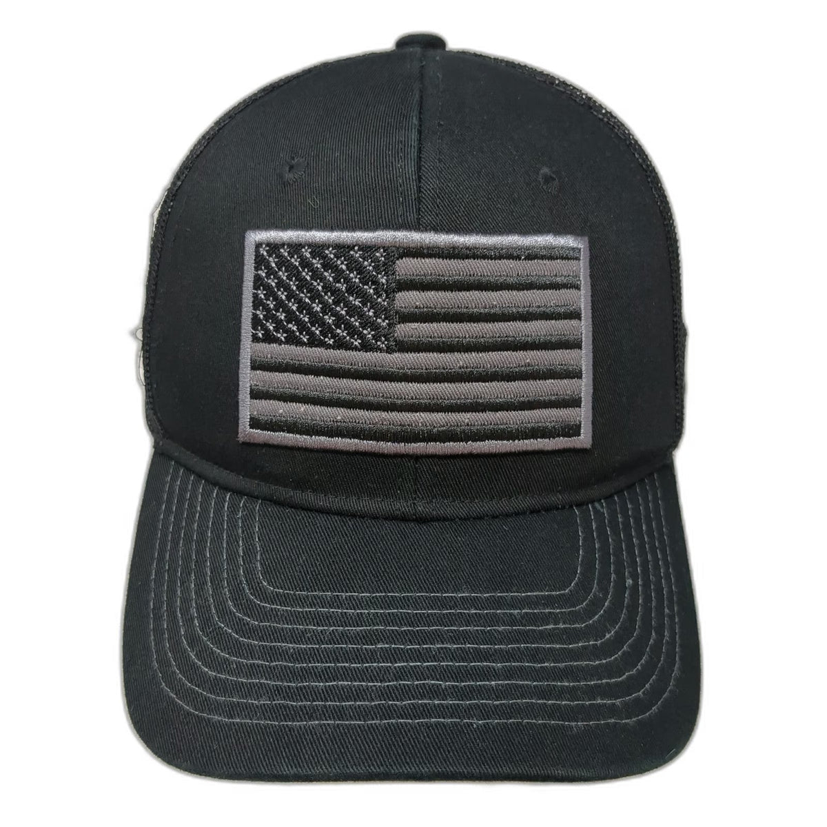Trucker Hat Black One Size Mesh Back Snapback American Flag Gray Curved Brim