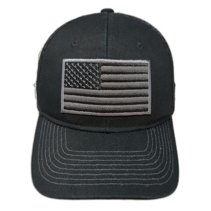 Trucker Hat Black One Size Mesh Back Snapback American Flag Gray Curved Brim