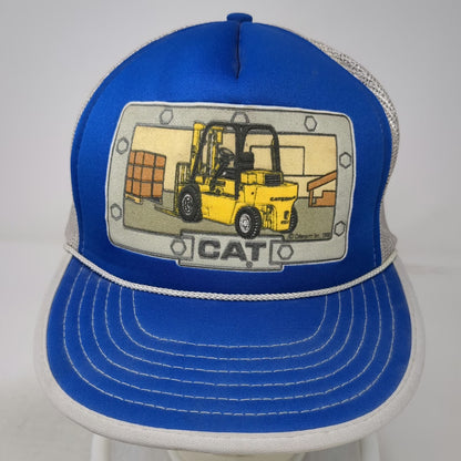 Caterpillar Trucker Hat Blue Forklift Snapback Mesh Rope Tonkin Inc Vintage 90's