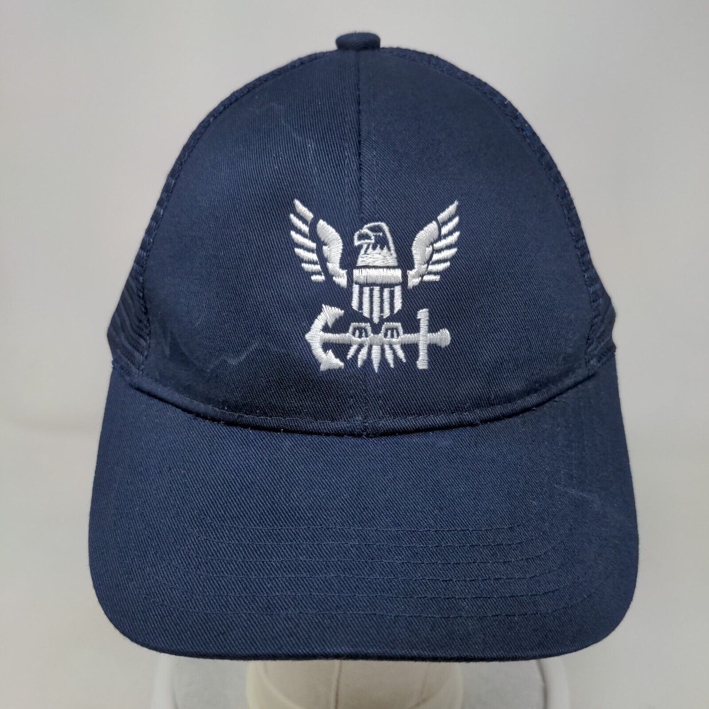 US Navy Veteran Eagle Strapback Trucker Hat Blue One Size Embroidered Mesh Back