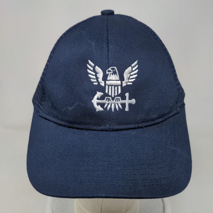 US Navy Veteran Eagle Strapback Trucker Hat Blue One Size Embroidered Mesh Back