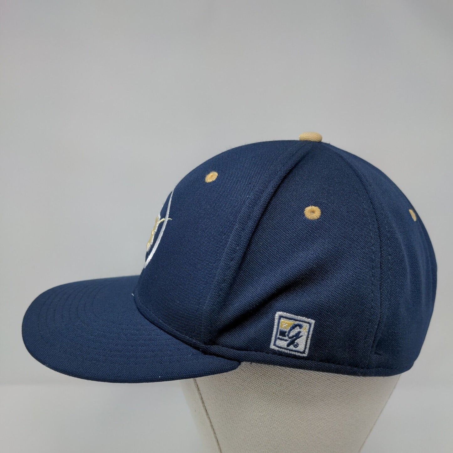 The Game Pro Fitted Hat Blue Large Embroidered Logo Solid Vent Holes