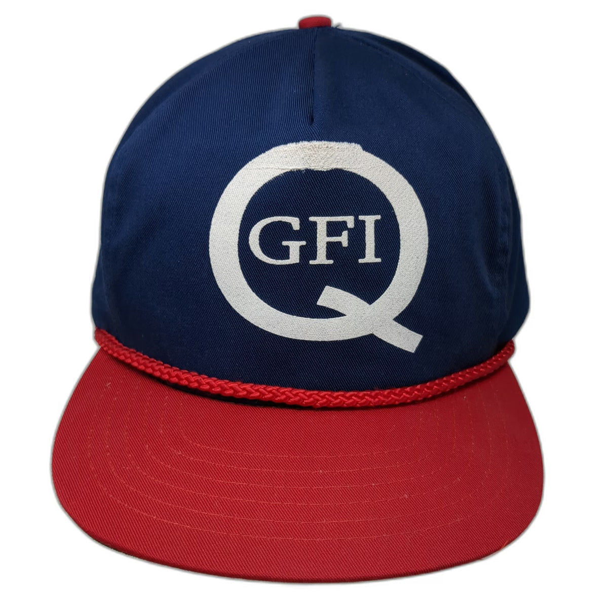 San Sun Trucker Hat Blue Red One Size GFI Q Logo Rope Snapback Green Underbrim