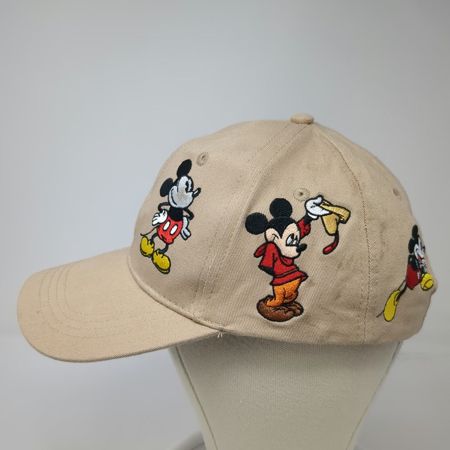 Disney Baseball Cap Beige One Size Mickey Mouse Multi Character Strapback Hat