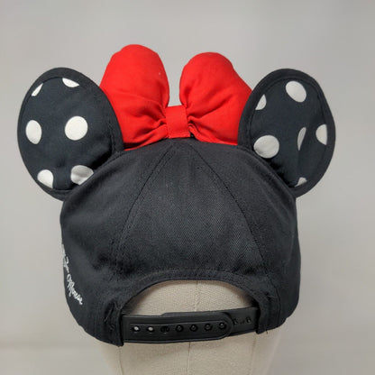 Minnie Mouse Adult Snapback Hat Black 57-60cm Polka Dot Ears Bow Disney Parks