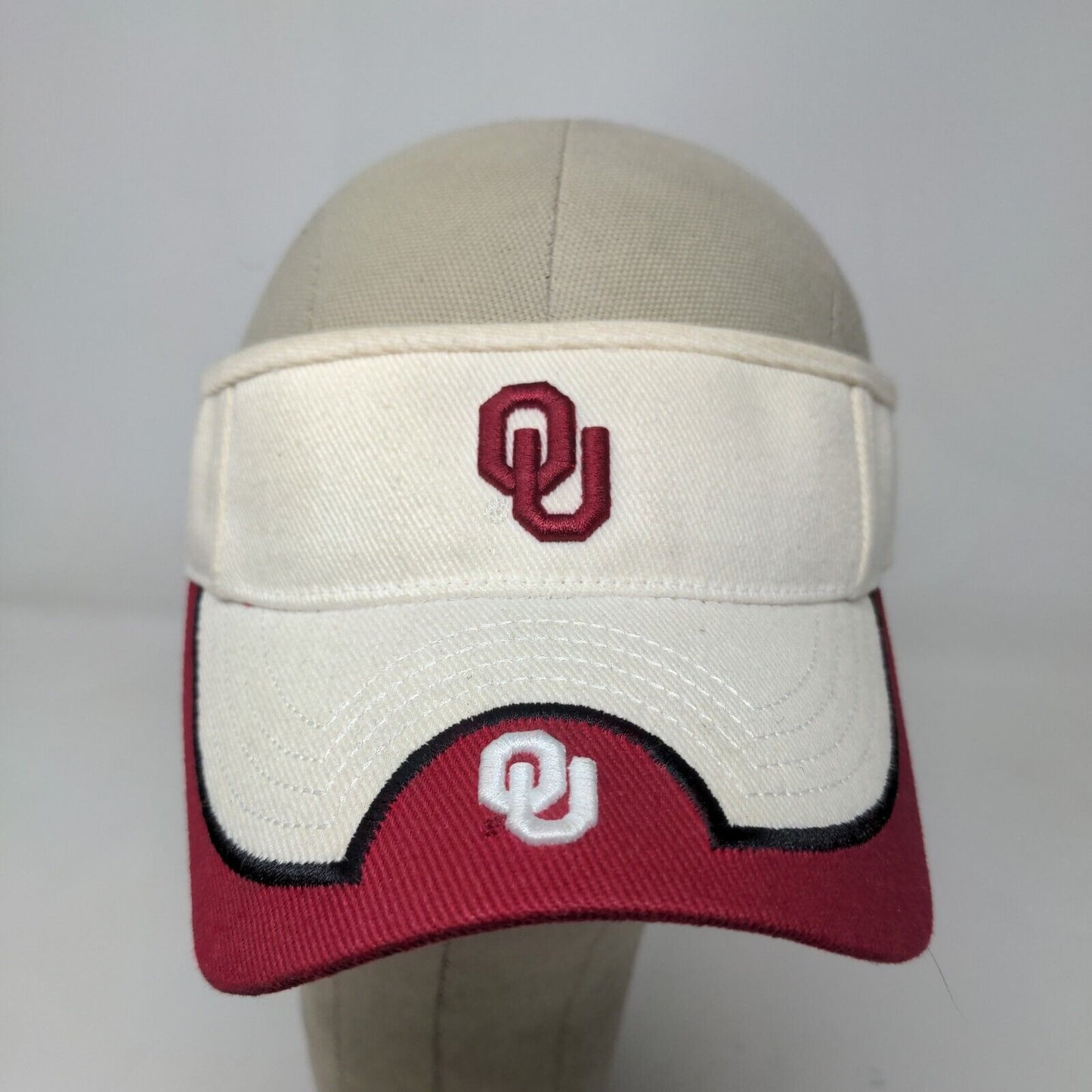 Top of the World Men's Strapback Sun Visor Hat Tan Red University of Oklahoma