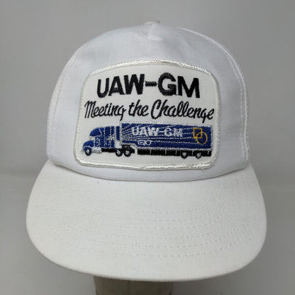 UAW-GM Men's Slideback Trucker Hat White Embroidered Vintage Logo Union