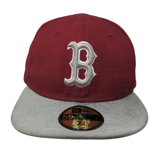 New Era Men's Fitted 59Fifty Flat Bill Hat Red Size 7 3/4 Boston Red Sox Logo