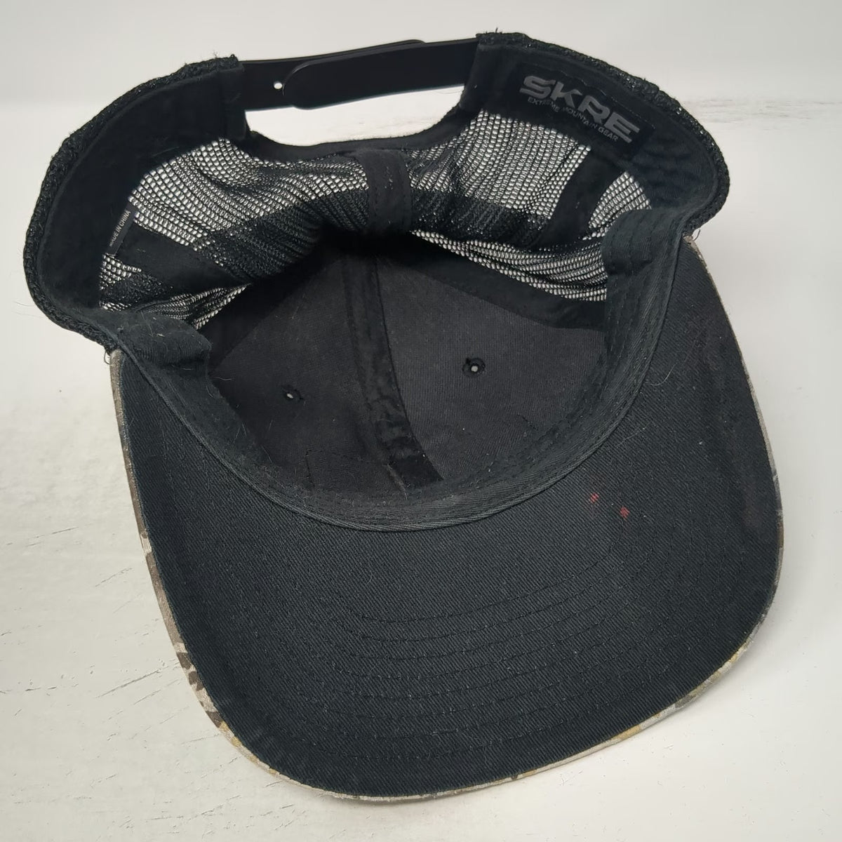 SKRE Trucker Hat Gray Black Camo One Size Mountain Gear Snapback Hunting Outdoor
