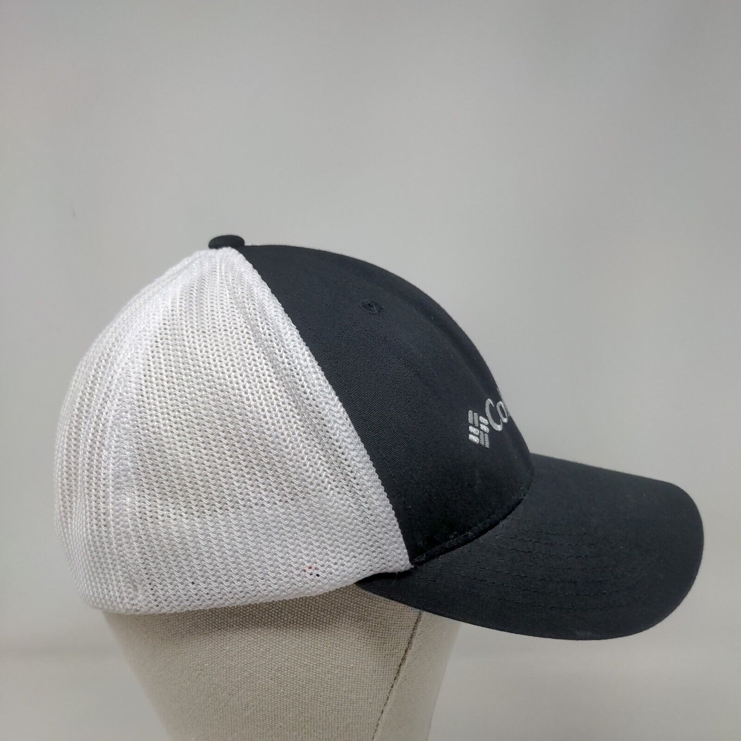 Columbia Fitted Trucker Hat Black L/XL Embroidered Colorblock Mesh Back