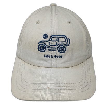 Life is Good Baseball Cap Beige One Size Jeep Off-Road Blue Cotton Slideback Hat