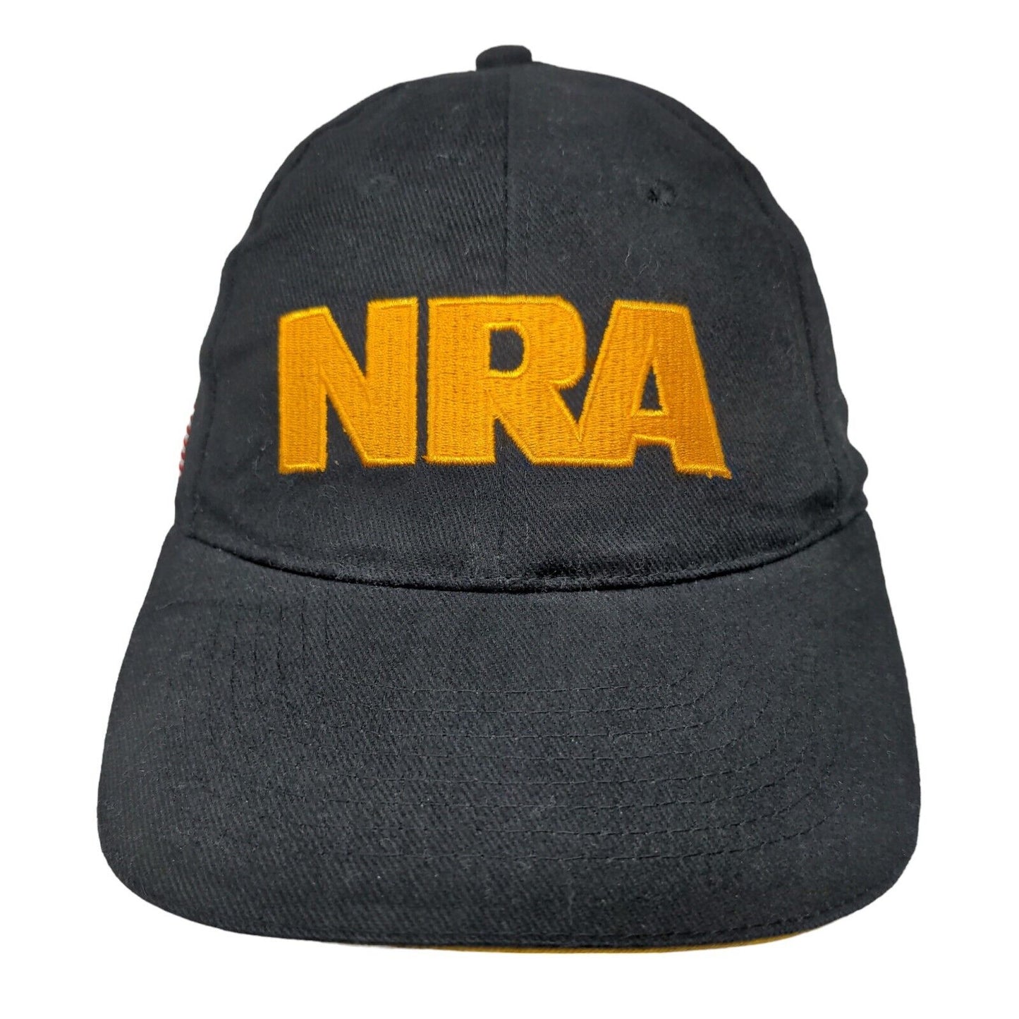 NRA Strapback Hat Black One Size Adjustable Embroidered Patriotic 6 Panel
