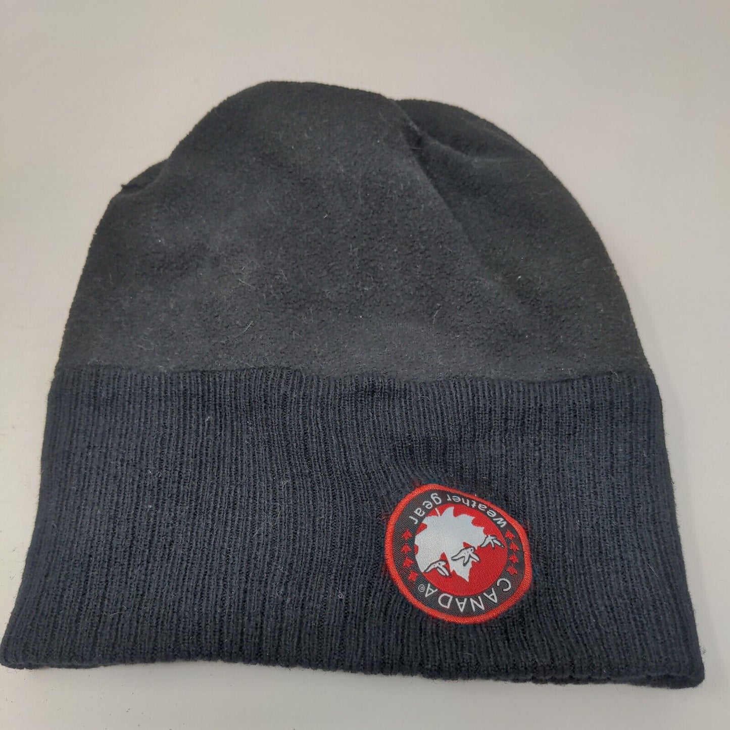 Canada Weather Gear Beanie Hat Black One Size Knitted Stretch Patriotic