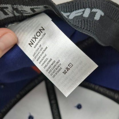 Nixon Baseball Cap Blue M Fitted Hat Flexfit Logo Curved Brim Stretch Fit