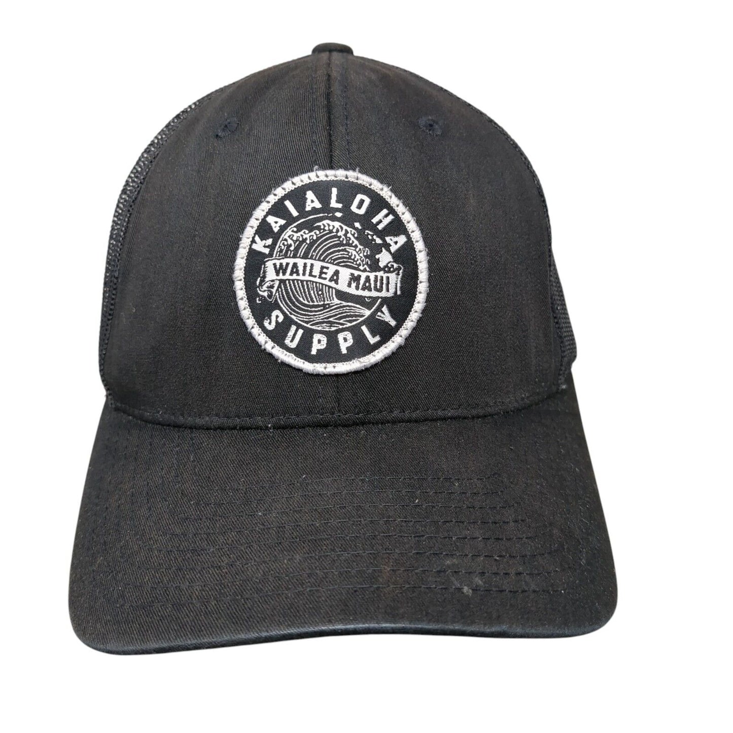 KaiAloha Supply Wailea Maui Snapback Trucker Hat Black OSFA Mesh Back