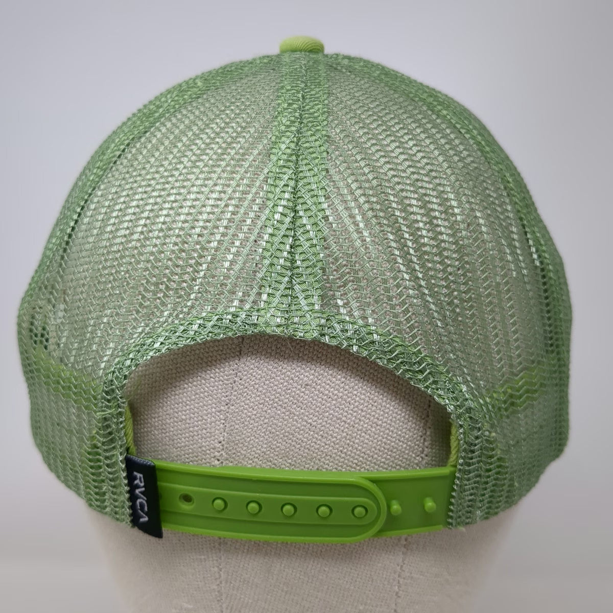 RVCA Trucker Hat Green White One Size Mesh Snapback Printed Logo Cotton Front