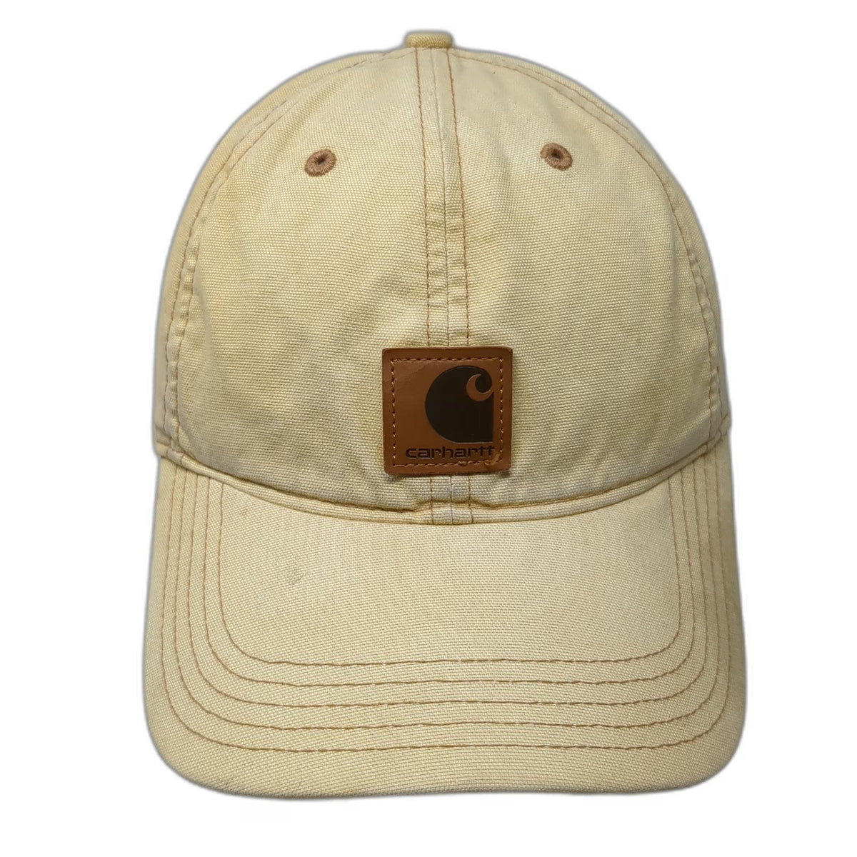 Carhartt Baseball Cap Beige Brown One Size Leather Patch Logo Strapback Hat