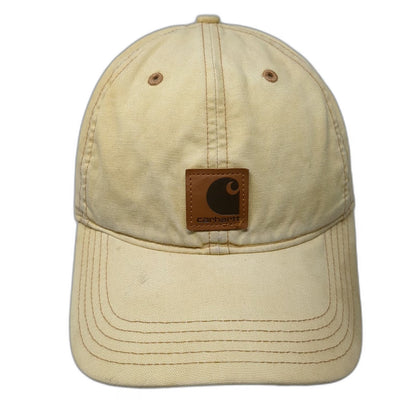 Carhartt Baseball Cap Beige Brown One Size Leather Patch Logo Strapback Hat