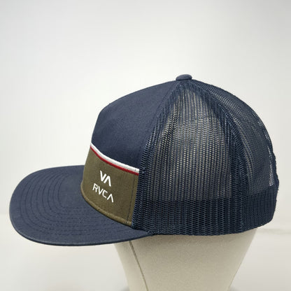 RVCA Trucker Hat Blue One Size Striped Mesh Back Snapback Flat Brim VA Logo Hat