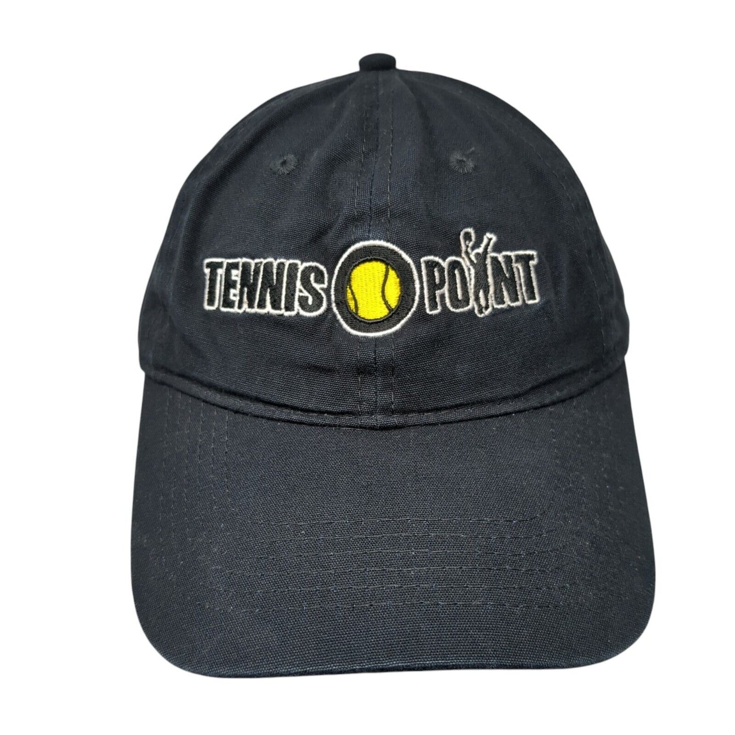Tennis Point Strapback Hat Black One Size Adjustable Embroidered Port & Company