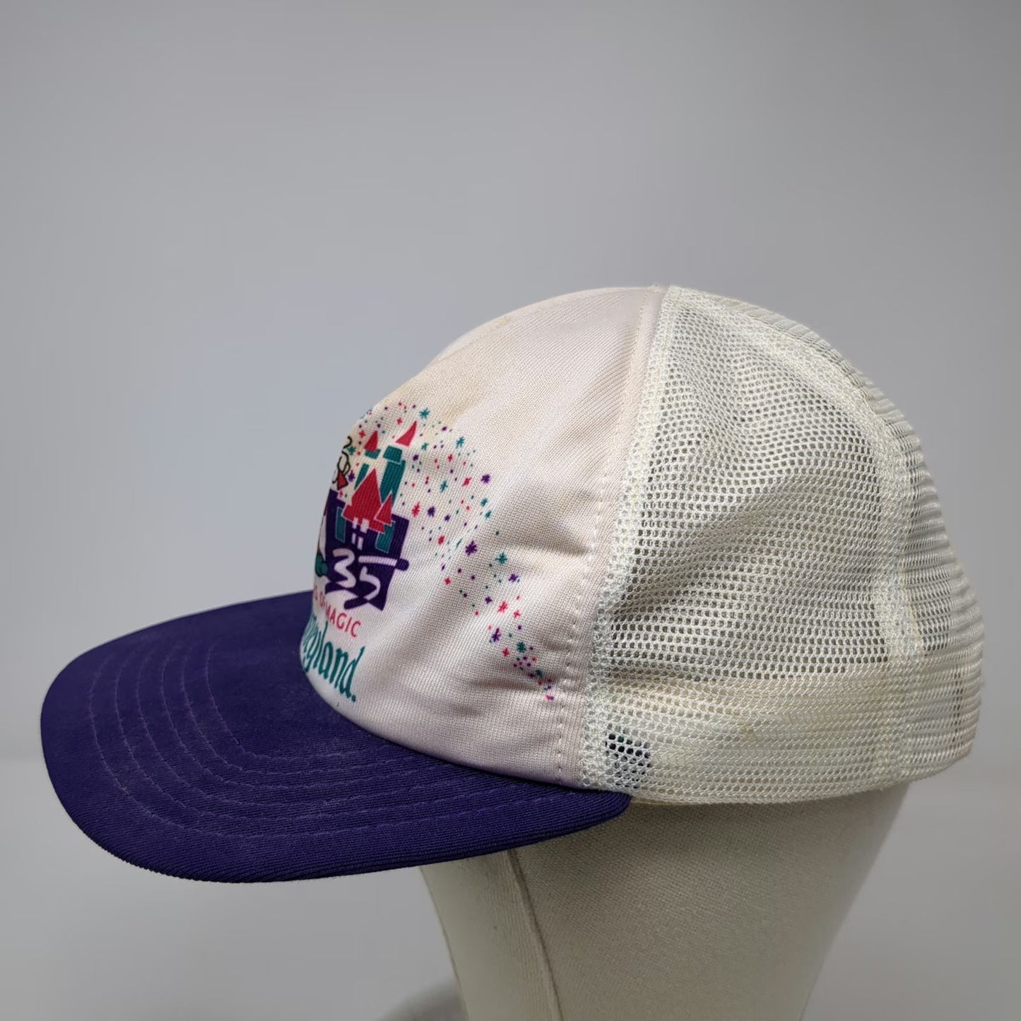 New Era Trucker Hat White Vintage Disneyland 35 Years Sorcerer Mickey Snapback