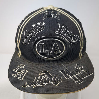 Leader Baseball Cap Black L Cities All Over Embroidery Fitted Flat Brim Hat