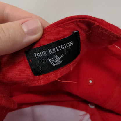 True Religion Snapback Hat Red One Size Embroidered Adjustable Vent Holes