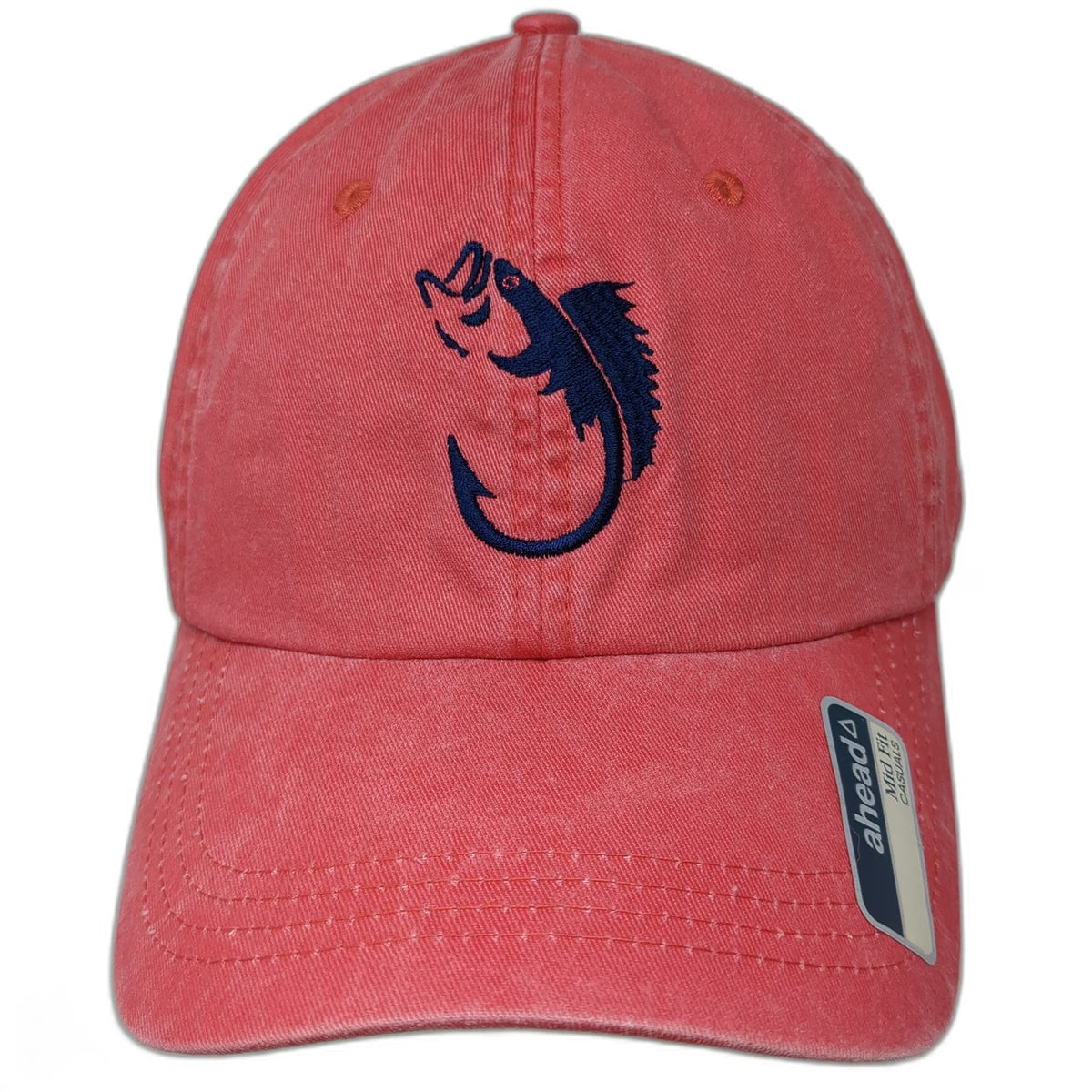 Ahead Baseball Cap Red One Size Fish Hook Logo Cotton Hat Slideback Curved Brim