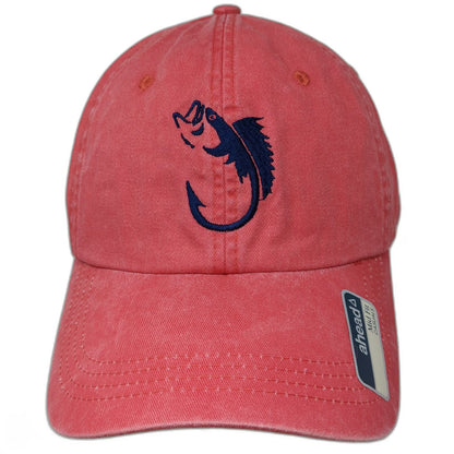 Ahead Baseball Cap Red One Size Fish Hook Logo Cotton Hat Slideback Curved Brim