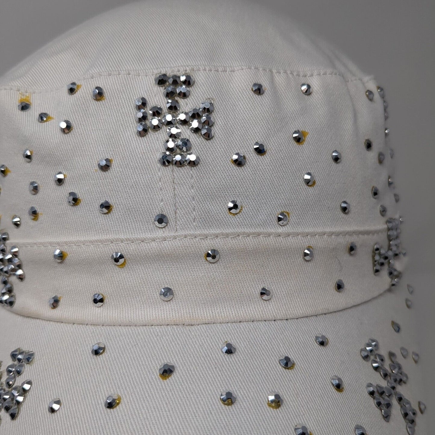 Unbranded Strapback Cadet Army Hat White OSFA Bling Studded Rhinestone