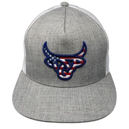 Lost Calf Trucker Hat Gray One Size Steer Bull American Flag Underbrim Snapback